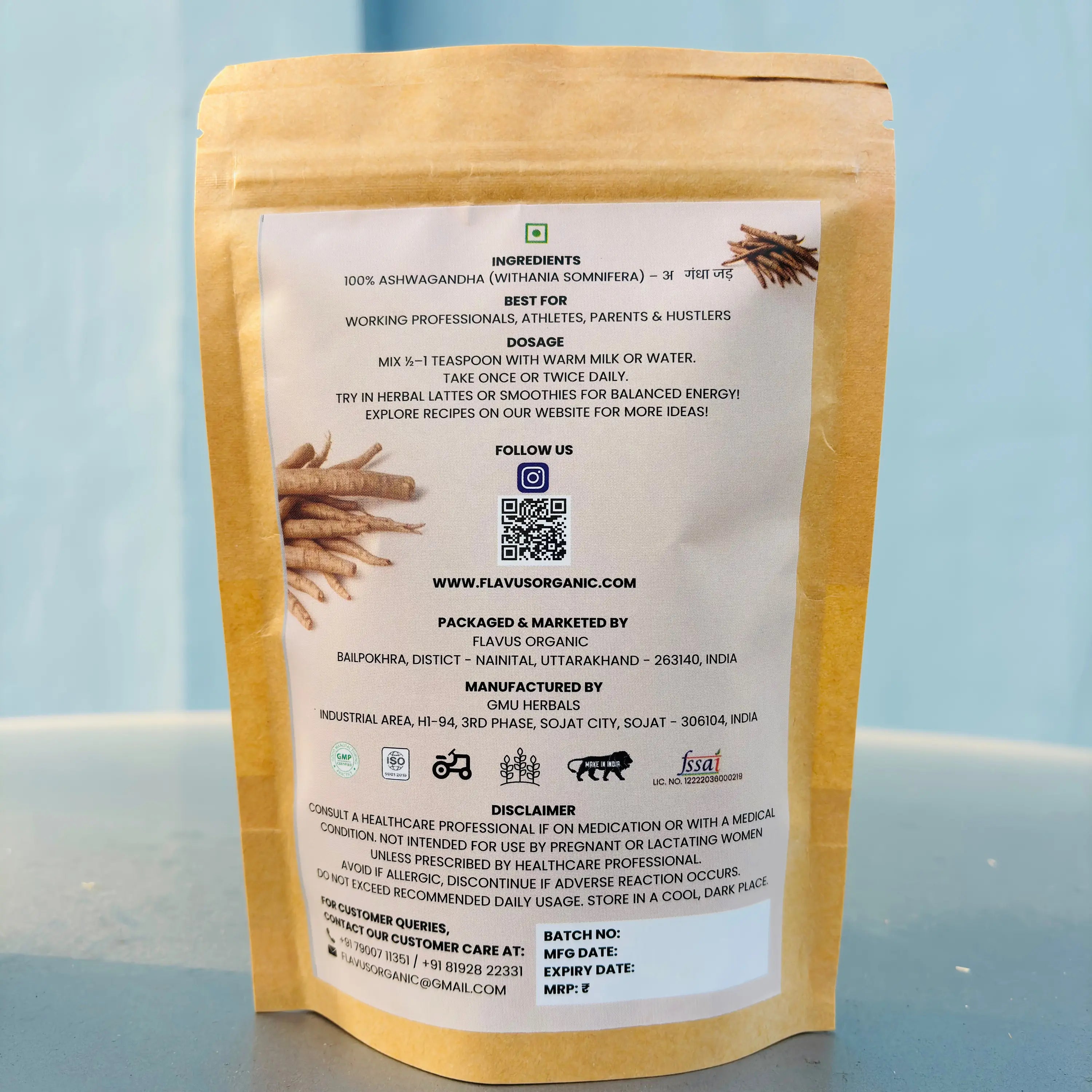 Ashwagandha Powder Pouch Back