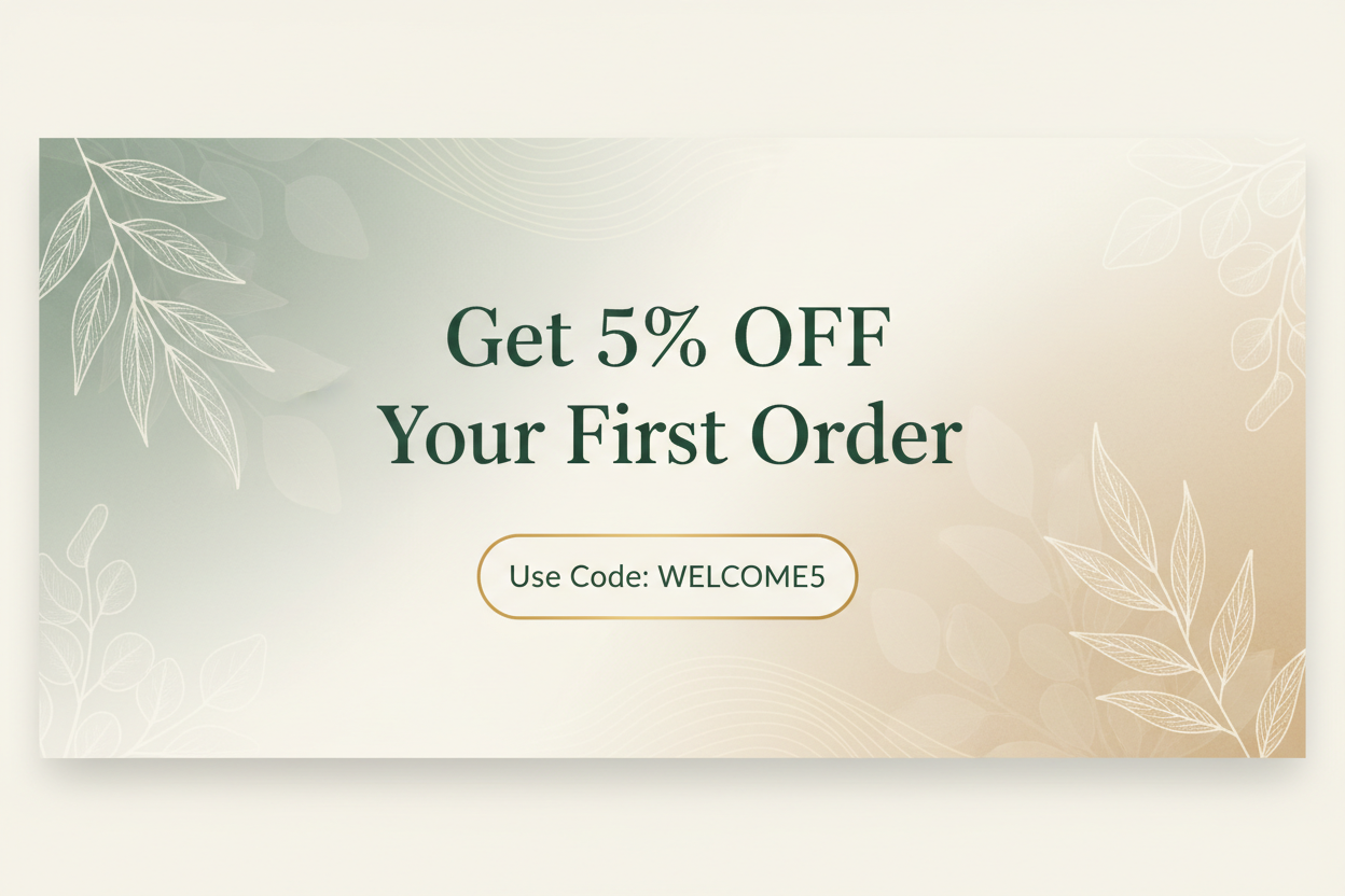 Discount banner with 5% off for first-time orders